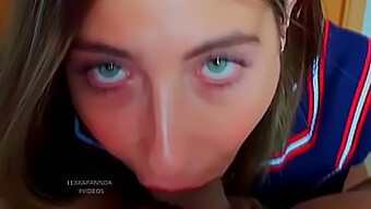 Teen with stunning eyes gives a blowjob and receives facial ejaculation