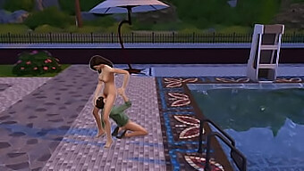 Um jogo divertido se transforma em sexo intenso à beira da piscina com uma jovem empregada