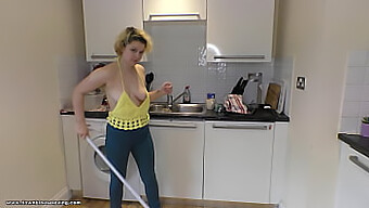 Delilah Cleans The Kitchen And Provides A Sexy Upskirt Glimpse