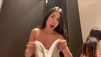 Squirting Brunette Caught In The Act In The Fitting Room