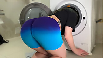 Brunette Step-Sister Gets Stuck In The Laundry Room