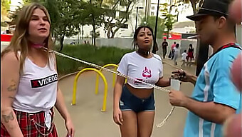 Young Man Explores Bdsm Fantasies With Women On Leashes In Downtown Sao Paulo