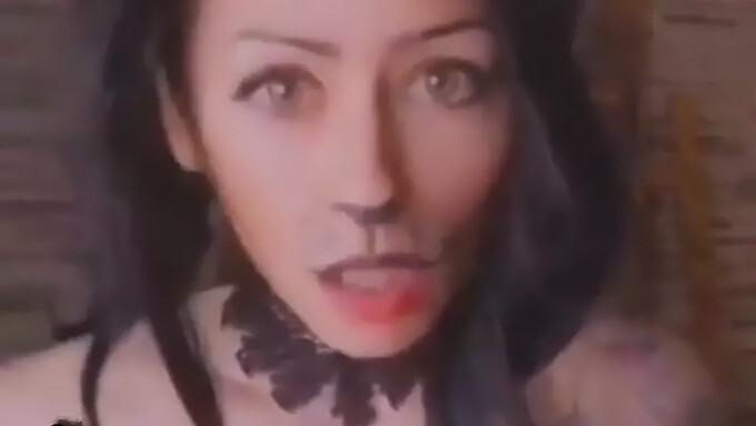 Amateur Halloween-themed video featuring a tattooed woman in a cat costume